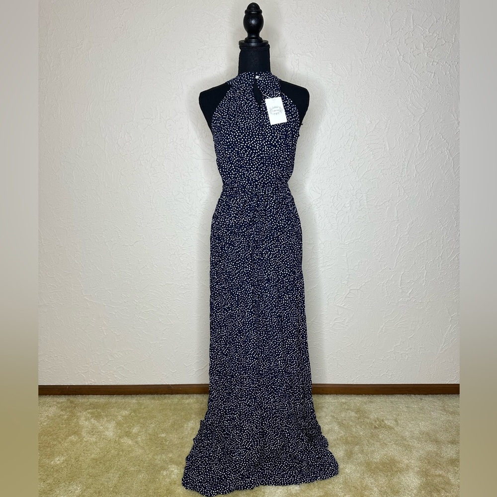 CAMISA BLUE & WHITE POLKA DOT MAXI DRESS WITH REMOVABLE SASH